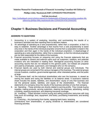 Full Download Financial Accounting 4Th Canadian Edition Libby Solution Manual 