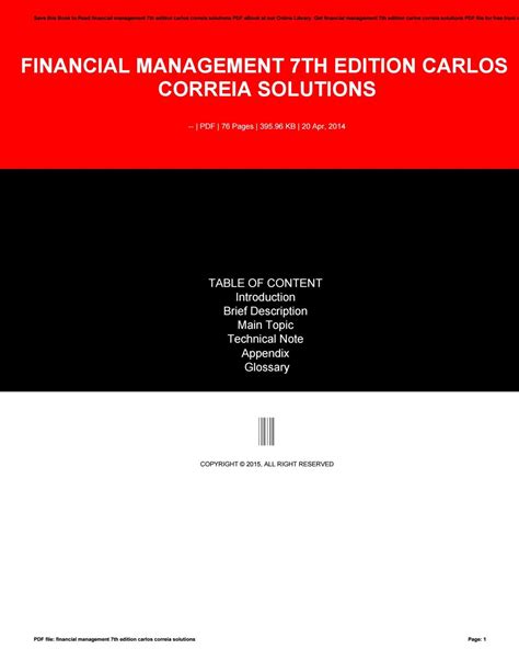 Read Financial Management 7Th Edition Carlos Correia Solutions 