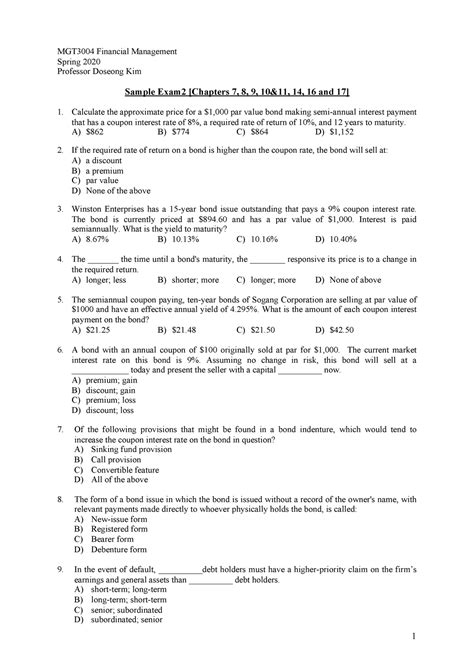 Download Financial Management Exam Questions Answers 