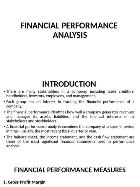 Read Financial Performance Analysis Introduction 