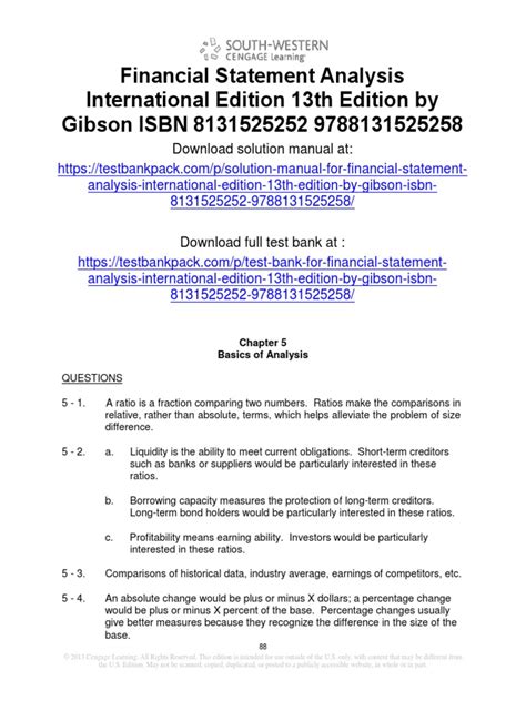 Read Financial Statement Analysis Gibson Answers 