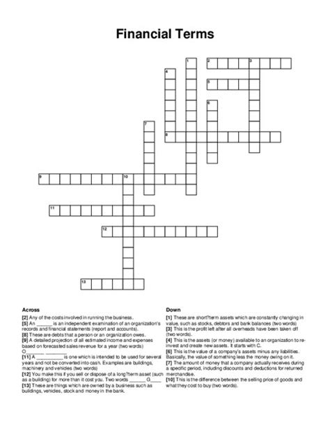 Download Financial Vocabulary Crossword Answers 