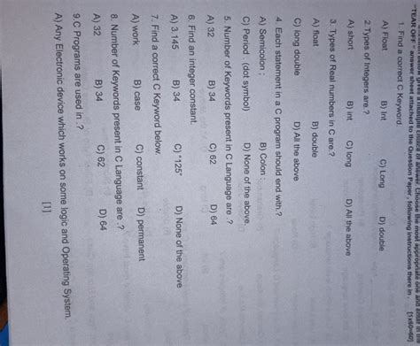 Find A Correct C Keyword Below