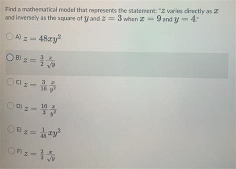 find a mathematical model that represents the statement. (De