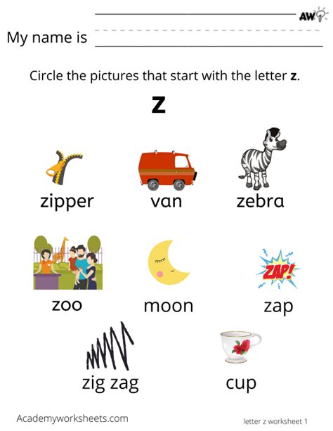 Find The Letter Z   Z Words Words With Z - Find The Letter Z