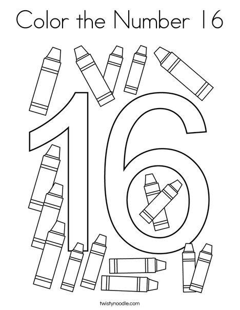 Find The Number 16 Coloring Page Twisty Noodle Number 16 Coloring Page - Number 16 Coloring Page
