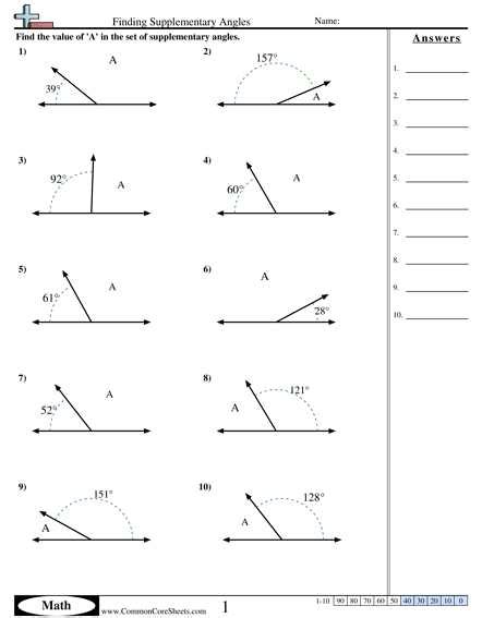 Finding Complementary Angles Answer Key