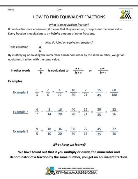 Finding Equivalent Fractions Math Salamanders Finding Equal Fractions - Finding Equal Fractions