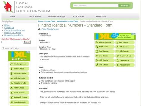 Finding Identical Numbers Standard Form Lesson Plan Numbers In Word Form List - Numbers In Word Form List
