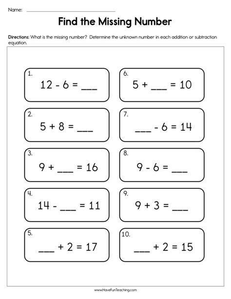 Finding The Missing Number Worksheet