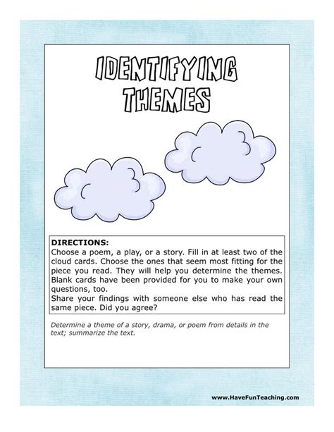 Finding The Underlying Message With Theme Worksheets Identify Theme Worksheet - Identify Theme Worksheet