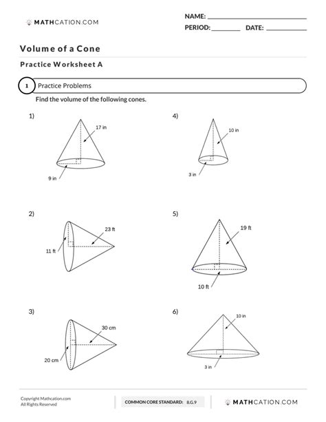 Finding The Volume Of Cones Worksheet Education Com Volume Cone Worksheet - Volume Cone Worksheet
