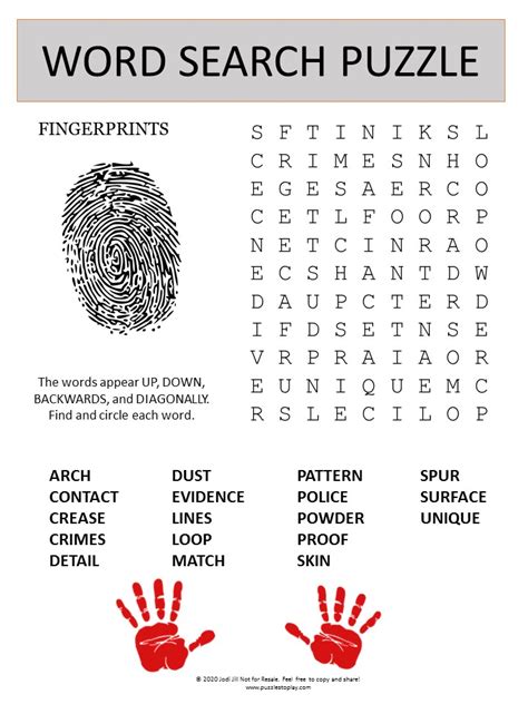 Fingerprints Word Search Puzzle Puzzles To Play Matching Fingerprints Worksheet - Matching Fingerprints Worksheet