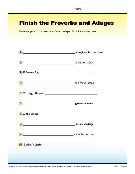 Finish The Proverbs And Adages Worksheet For 4th Proverbs And Adages 5th Grade - Proverbs And Adages 5th Grade