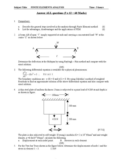 Finite Element Analysis Question And Answer Key