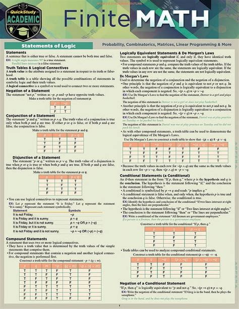 Finite Mathematics A Quickstudy Laminated Referen