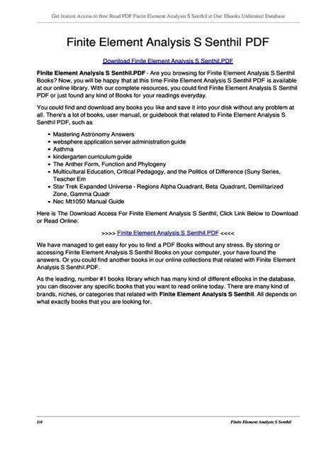Read Online Finite Element Analysis S Senthil 