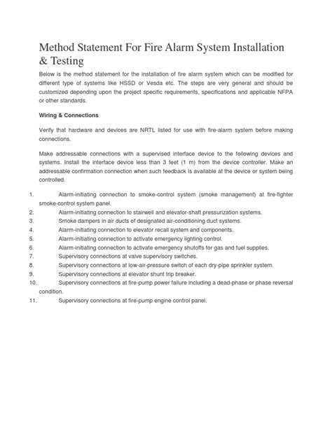 fire alarm installation method statement exorms