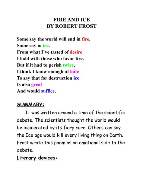 Fire And Ice Poem Summary And Analysis Litcharts Robert Frost Rhyme Scheme - Robert Frost Rhyme Scheme
