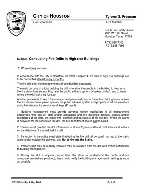 Fire Drill Letter