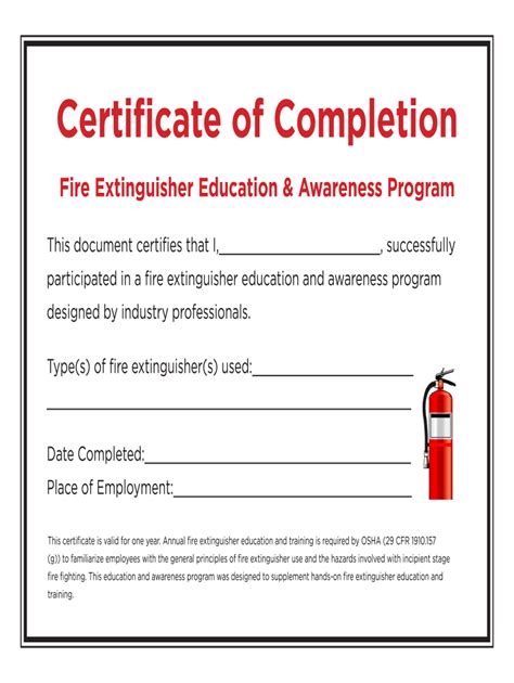 fire extinguisher training certificate template