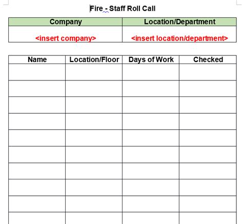 Fire Roll Call Template Demet