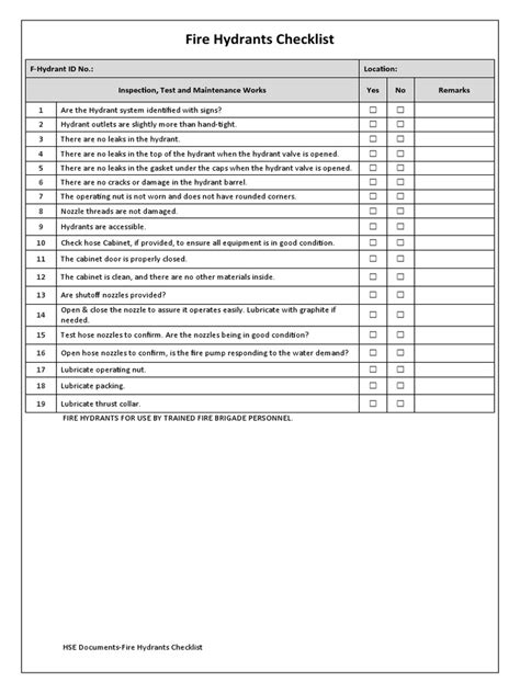Download Fire Hydrant Inspection Checklist 