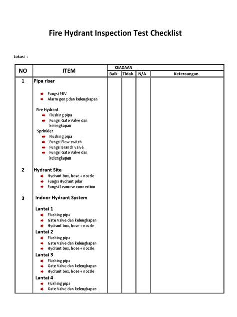 Download Fire Hydrant Testing Checklist 