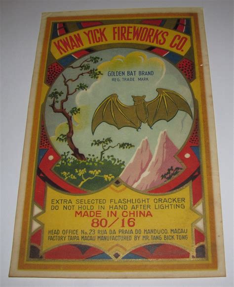 firecracker label Kwan Yick Fireworks Golden Bat brand (60 ... - eBay