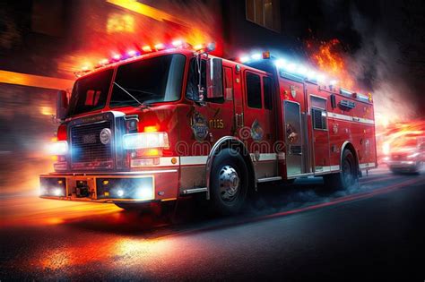 Firetrucks Pulling Up At Night