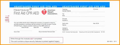 First Aid Cpr Card Template