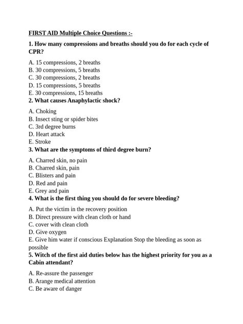 First Aid Multiple Choice Questions And Answers