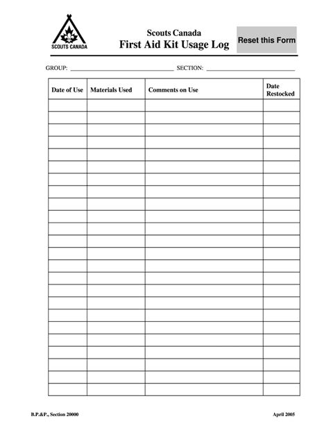 First Aid Sign Out Sheet