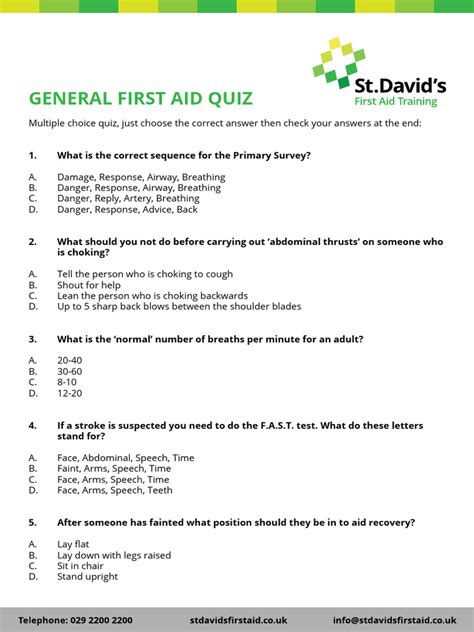First Aid Test Questions And Answers