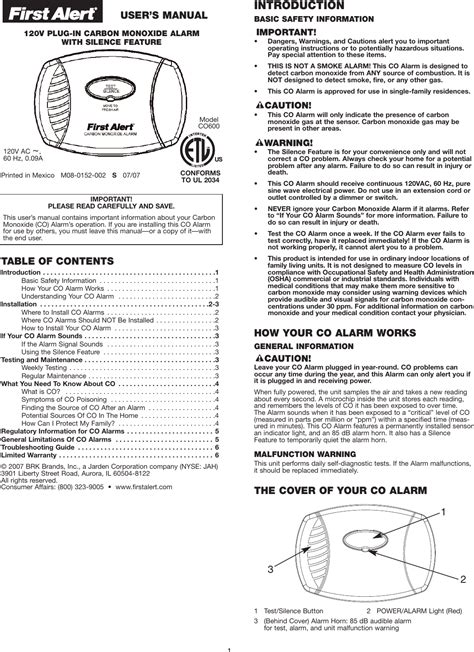First Alert Co600 User Manual