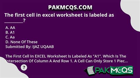 First Cell In Excel Worksheet Is Labelled As