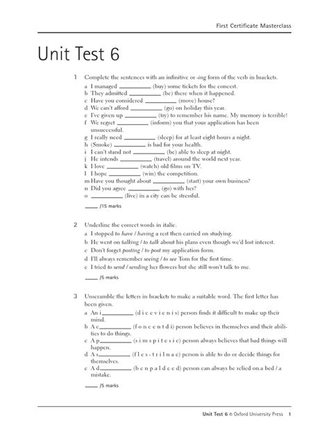 First Certificate Masterclass Unit Test 9