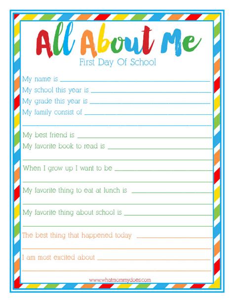 First Day Of School All About Me Sign All About Me 4th Grade Printable - All About Me 4th Grade Printable