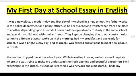 First Day Of School Essays Essay On My First Day Of School Writing - First Day Of School Writing