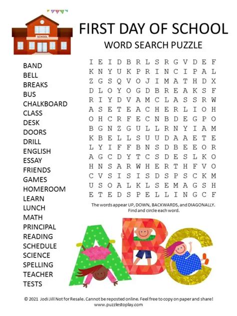 First Day Of School Word Search Free Word First Day Of School Word Search - First Day Of School Word Search