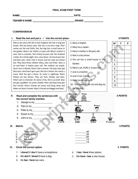 first grade final exam