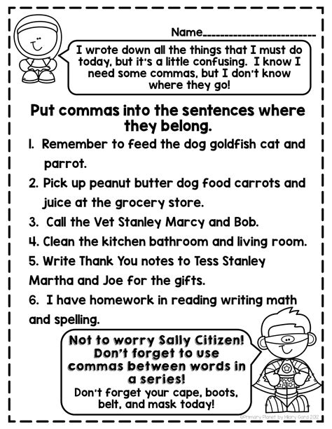 First Grade Grade 1 Commas Questions For Tests Commas First Grade Worksheet - Commas First Grade Worksheet