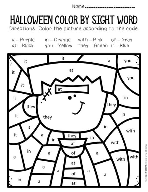 First Grade Halloween Color By Sight Word Activity Halloween Sight Word Coloring - Halloween Sight Word Coloring