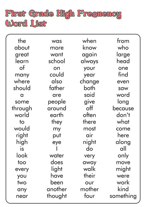 First Grade High Frequency Words In Spanish