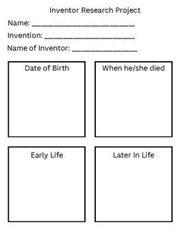First Grade Inventor Research Template