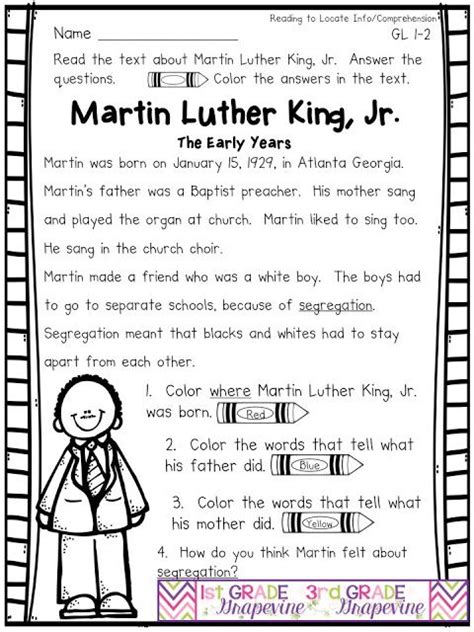 First Grade Martin Luther King Jr Reading Comprehension Mlk Activities For First Grade - Mlk Activities For First Grade
