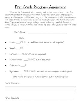 First Grade Readiness Tests