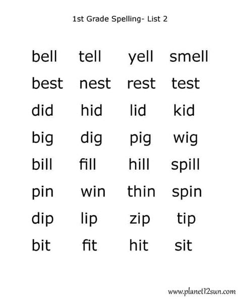 First Grade Spelling Words Free 1st Grade Weekly 1st Grade Spelling Word List - 1st Grade Spelling Word List