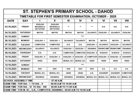 first sem timetable