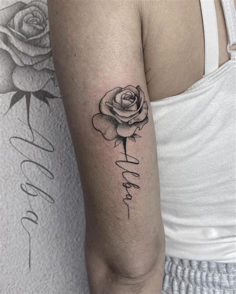 first tattoo rose with stem saying "serenity" Rose Stem Tattoo, Rose